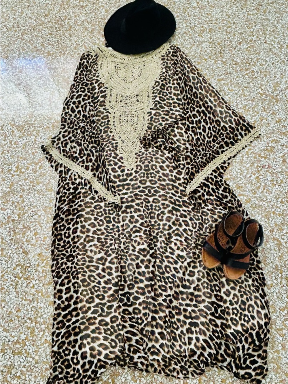 Beaded Leopard Kaftan Maxi Dress Resort Beach Coverup Boho Luxe One Size